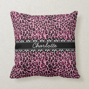 Modisch rosa Leopard Print and Lace Kissen