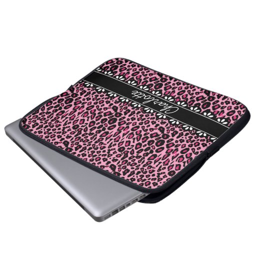 Modisch rosa Leopard Print and Lace Laptopschutzhülle (Vorne Knopf)