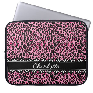 Modisch rosa Leopard Print and Lace Laptopschutzhülle