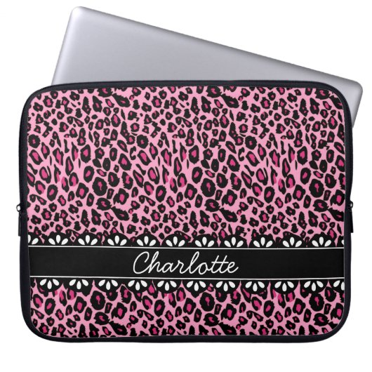 Modisch rosa Leopard Print and Lace Laptopschutzhülle (Vorderseite)