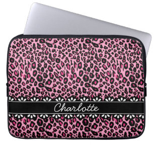 Modisch rosa Leopard Print and Lace Laptopschutzhülle