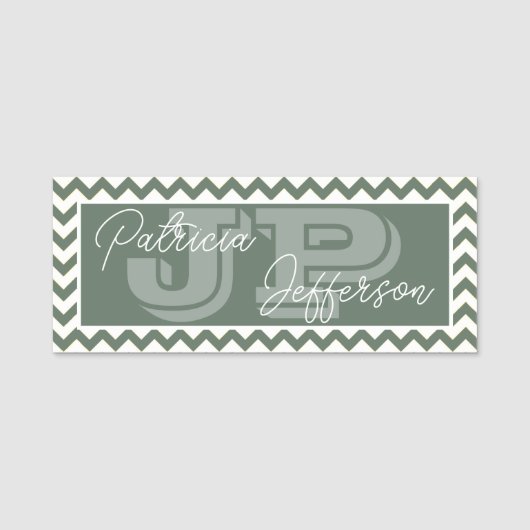 Modisch Sage Green Zickzack: Einzigartig Mit Monog Namensschild (Vorderseite)