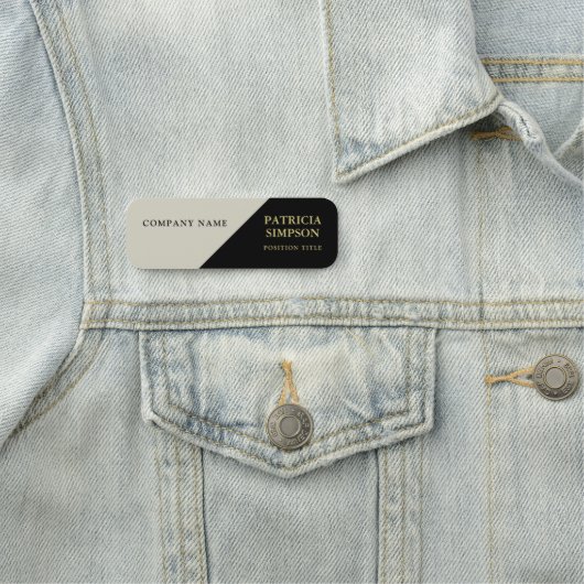 Modisch Schwarz und Beige Ecru: Sleek und Modern Namensschild (Beispiel)