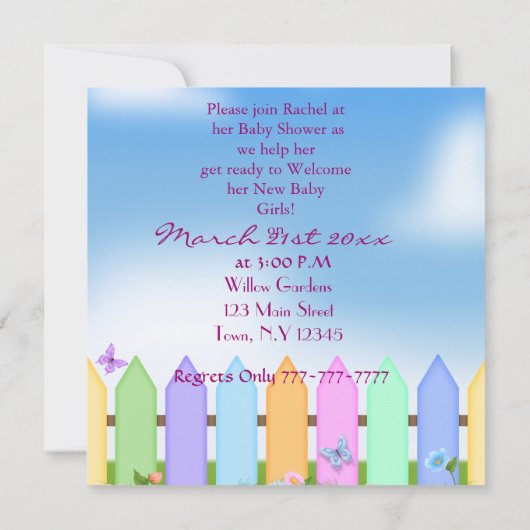 MODISCHE BABYPARTY Einladungen MÄDCHEN-ZWILLINGE! (Rückseite)