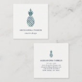 Modische blaue Aquarell-Blick-Ananas Quadratische Visitenkarte (Vorne/Hinten)