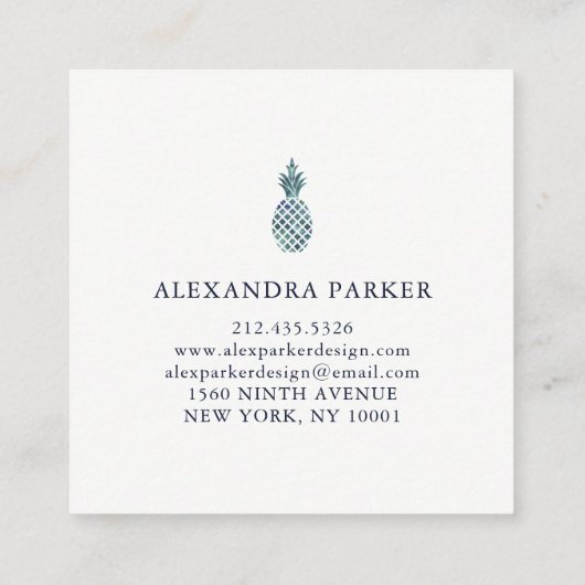 Modische blaue Aquarell-Blick-Ananas Quadratische Visitenkarte (Rückseite)