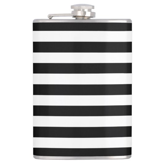 Modische breite horizontale Schwarzweiss-Streifen Flachmann (Vorderseite)