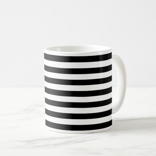 Modische breite horizontale Schwarzweiss-Streifen Kaffeetasse (VorderseiteRechts)