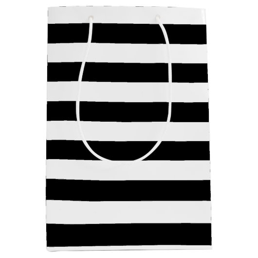 Modische breite horizontale Schwarzweiss-Streifen Mittlere Geschenktüte (Vorderseite)
