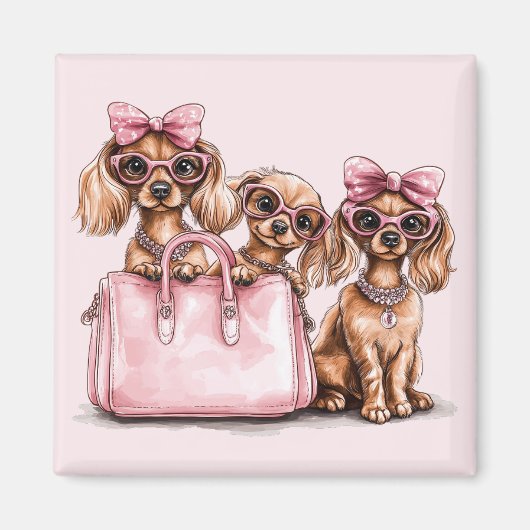 Modische Dackel Hunde rosa Purpur Magnet (Vorne)