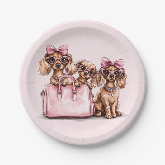 Modische Dackel Hunde rosa Purpur Pappteller (Vorderseite)
