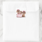 Modische Dackel Hunde rosa Purpur Quadratischer Aufkleber (Tasche)