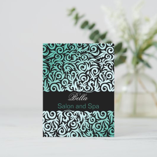 modische Damask aqua business DankeYou Cards Postkarte (Stehend Vorderseite)
