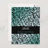 modische Damask aqua business DankeYou Cards Postkarte (Vorne/Hinten)