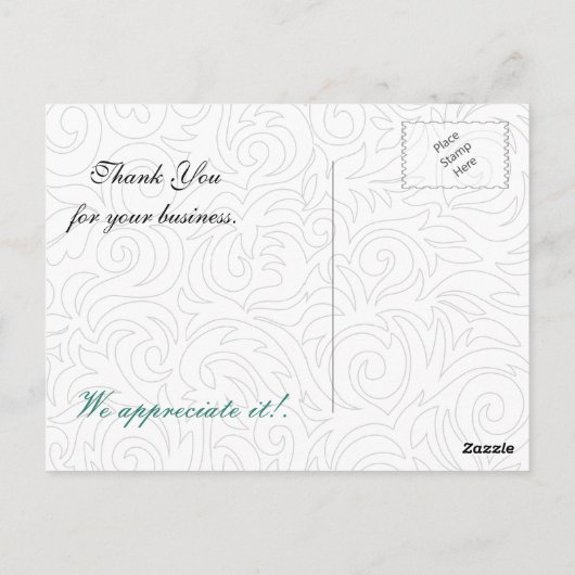 modische Damask aqua business DankeYou Cards Postkarte (Rückseite)