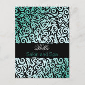 modische Damask aqua business DankeYou Cards Postkarte (Vorderseite)