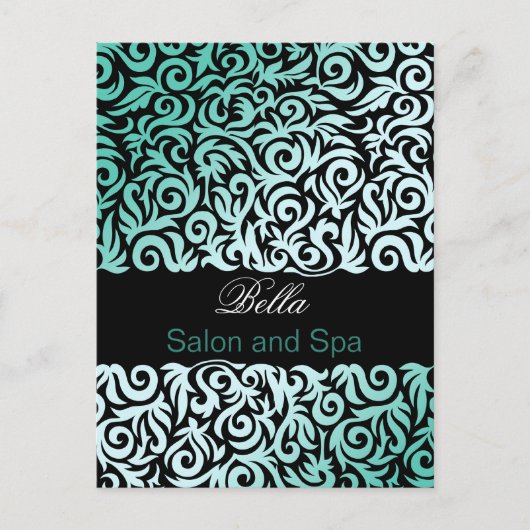 modische Damask aqua business DankeYou Cards Postkarte (Vorderseite)