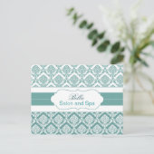 modische Damask aqua business DankeYou Cards Postkarte (Stehend Vorderseite)