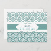 modische Damask aqua business DankeYou Cards Postkarte (Vorne/Hinten)