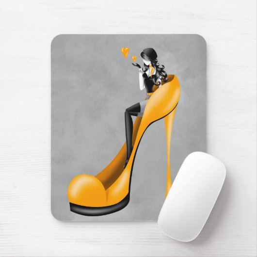 Modische Dame in Stiletto Gelbe Maus Mat Mousepad (Mit Mouse)