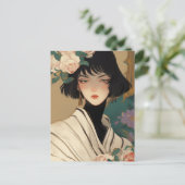 Modische Dame mit Blume in ihrer Haare Postkarte (Stehend Vorderseite)