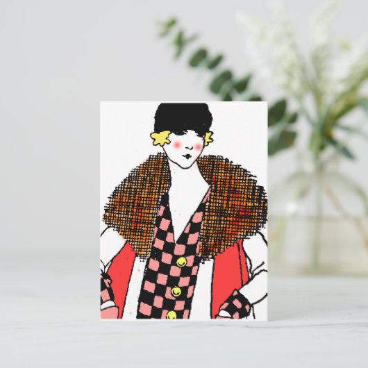 modische Dame Postkarte (Stehend Vorderseite)