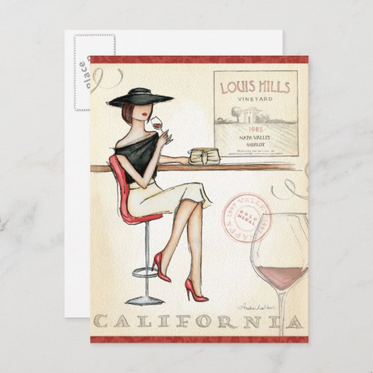 Modische Frauen trinken Wein Postkarte (Vorne/Hinten)