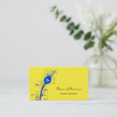 Modische gelbe und blaue Pfau-Feder Visitenkarte (Stehend Vorderseite)