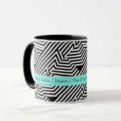 Modische geometrische Aqua-Schwarzweiss-Mode Tasse (Vorderseite Links)
