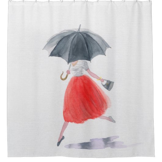 Modische Girl: Regenschirm-Illustration Duschvorhang (Vorderseite)