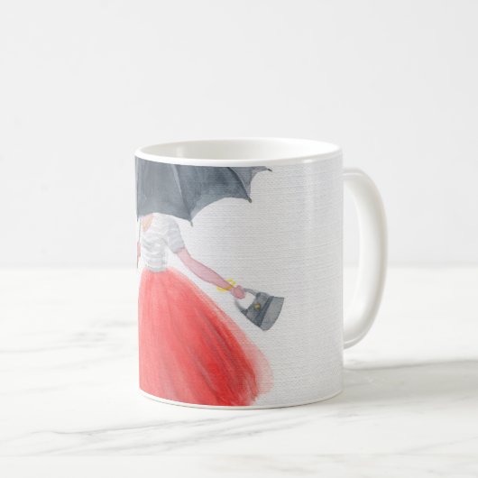 Modische Girl: Regenschirm-Illustration Kaffeetasse (VorderseiteRechts)