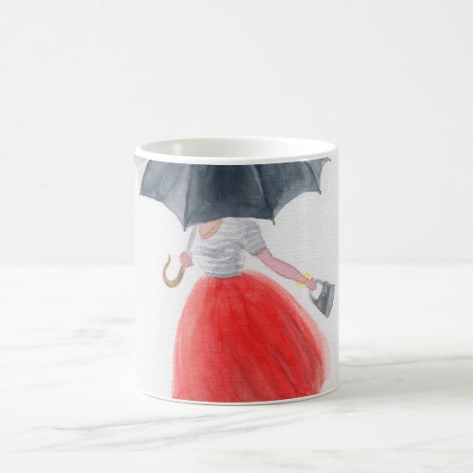 Modische Girl: Regenschirm-Illustration Kaffeetasse (Mittel)