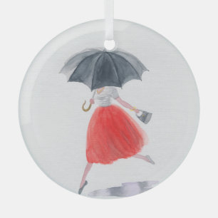 Modische Girl: Regenschirm-Illustration Ornament Aus Glas