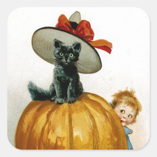 Modische Halloween Kitty Quadratischer Aufkleber (Vorderseite)