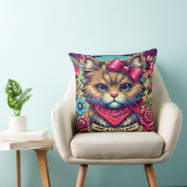 Modische Katze mit Blumenelementen Kissen (Stuhl )