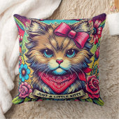 Modische Katze mit Blumenelementen Kissen (Decke)