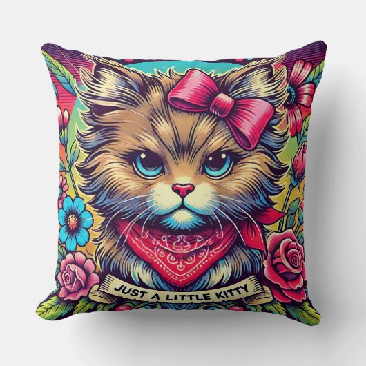 Modische Katze mit Blumenelementen Kissen (Vorderseite)