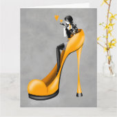 Modische Lady in Stiletto Greetings Card Karte (Gelbe Blume)