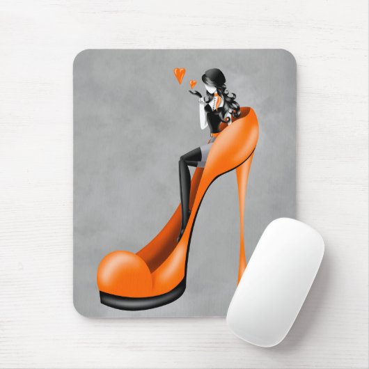 Modische Lady in Stiletto Orange Mouse Mat Mousepad (Mit Mouse)