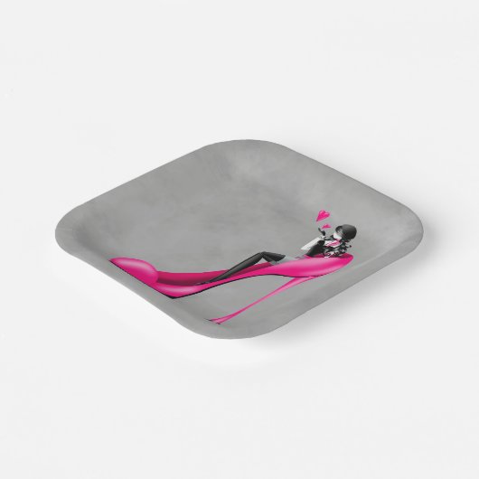 Modische Lady in Stiletto-Papierplatte Pappteller (Gewinkelt)