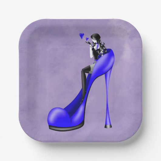 Modische Lady in Stiletto-Papierplatte Pappteller (Vorderseite)