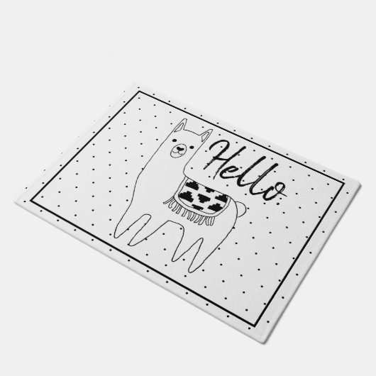 Modische Lama-Skizze u. schwarze Flecken hallo Fußmatte (Schrägansicht)