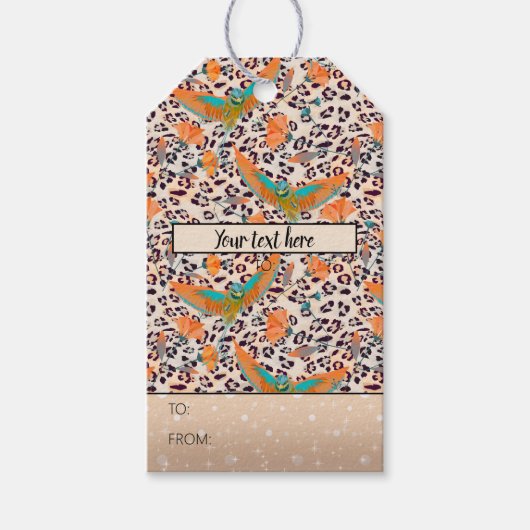 Modische Leopardendrucke, Paradiesvögel Geschenkanhänger (Vorderseite)