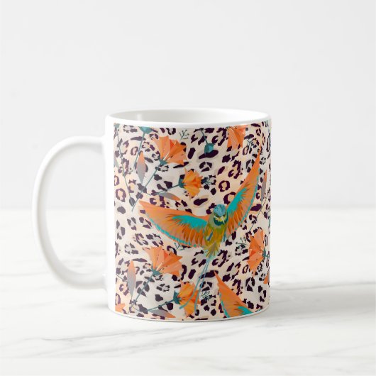 Modische Leopardendrucke, Paradiesvögel Kaffeetasse (Links)