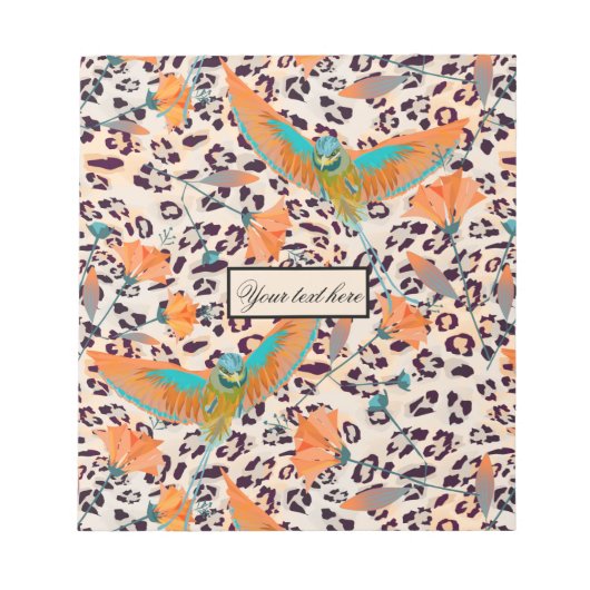 Modische Leopardendrucke, Paradiesvögel Notizblock (Vorderseite)
