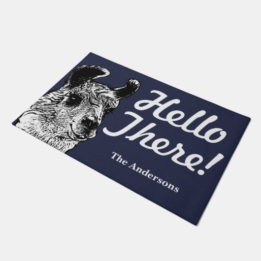 Modische lustige hallo-dort Lama-Illustration Fußmatte (Schrägansicht)