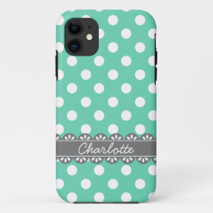 Modische Minze Polka Dots und Gray Lace Case-Mate iPhone Hülle