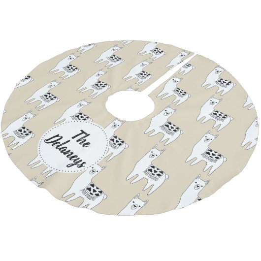 Modische moderne schwarze u. weiße Lama-Familie Polyester Weihnachtsbaumdecke (Schrägansicht)