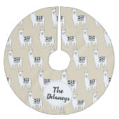 Modische moderne schwarze u. weiße Lama-Familie Polyester Weihnachtsbaumdecke (Vorderseite)