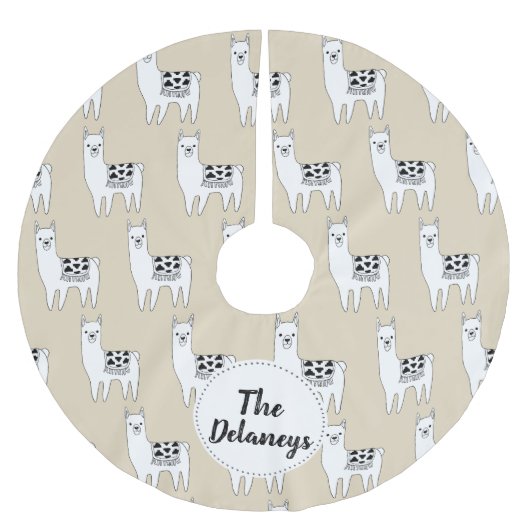 Modische moderne schwarze u. weiße Lama-Familie Polyester Weihnachtsbaumdecke (Vorderseite)